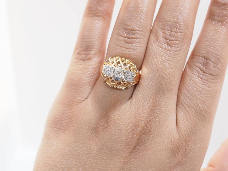 Anello Tank in oro bicolore e diamanti
