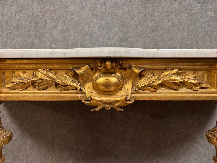 Louis XVI style half-moon console in gilded and carved wood circa 1850