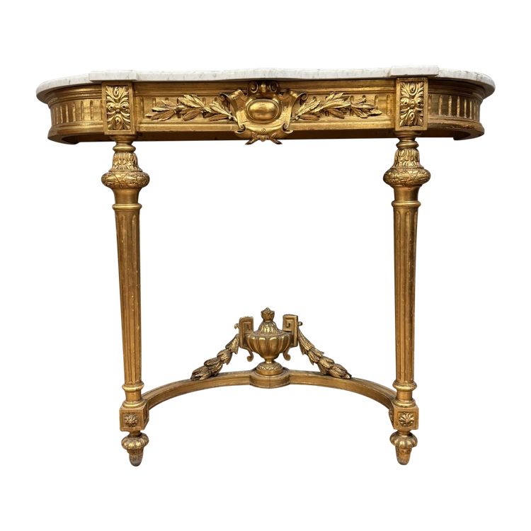 Louis XVI style half-moon console in gilded and carved wood circa 1850