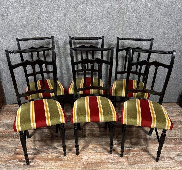 Set of 6 Vintage chairs in black lacquered wood, circa 1970
