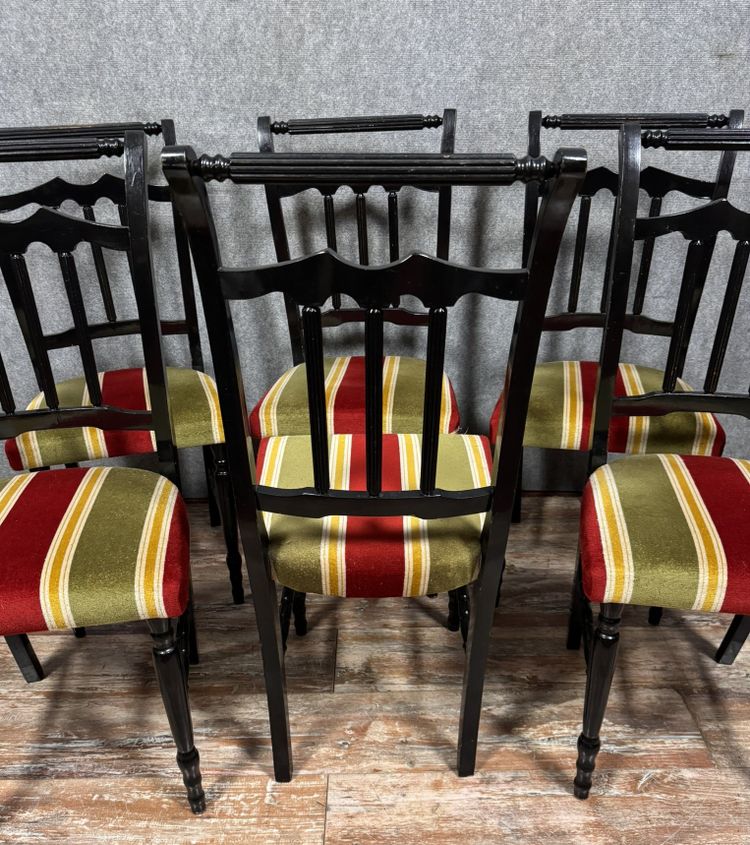 Set of 6 Vintage chairs in black lacquered wood, circa 1970