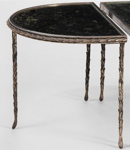 Tavolino tripartito in bronzo Maison CHARLES con vassoi e specchio