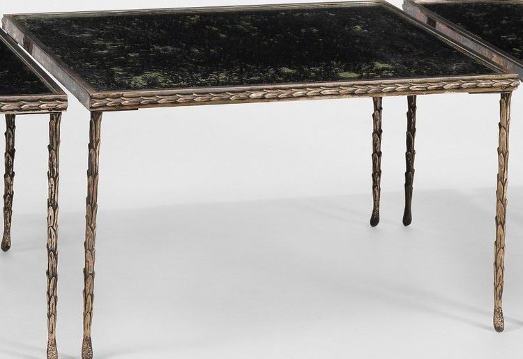 Tavolino tripartito in bronzo Maison CHARLES con vassoi e specchio