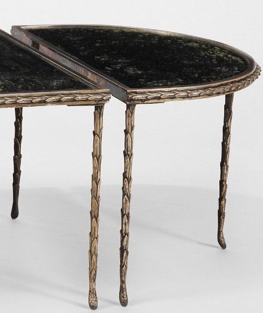 Tavolino tripartito in bronzo Maison CHARLES con vassoi e specchio