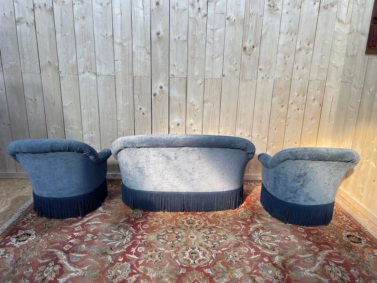 Salon crapaud comprenant cabale et fauteuils + pouf 