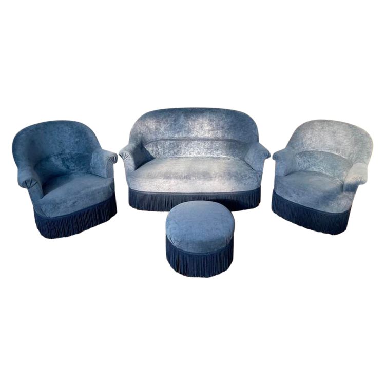 Salon crapaud comprenant cabale et fauteuils + pouf 