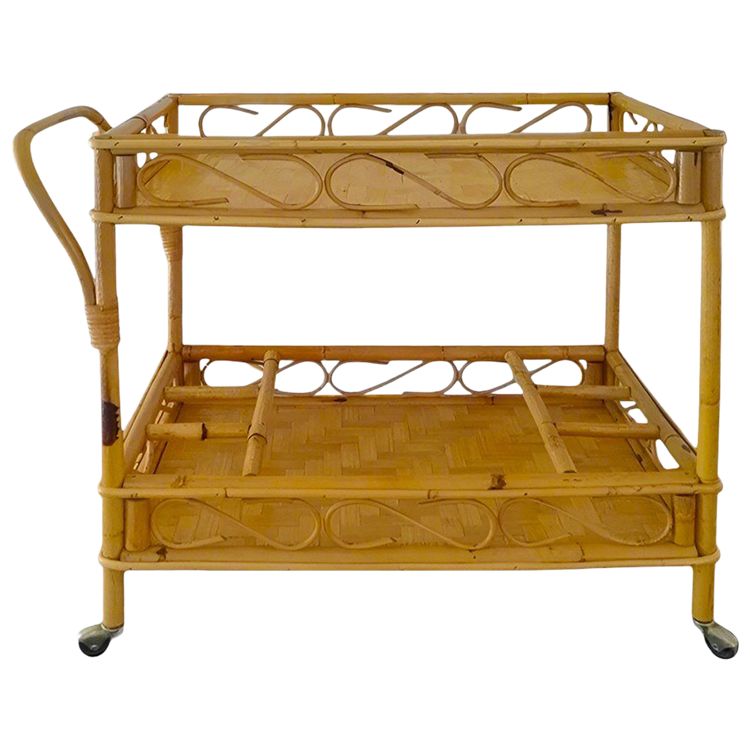 1960s Magnifique et élégant chariot de bar en bambou et rotin par Franco Albini. Fabriqué en Italie