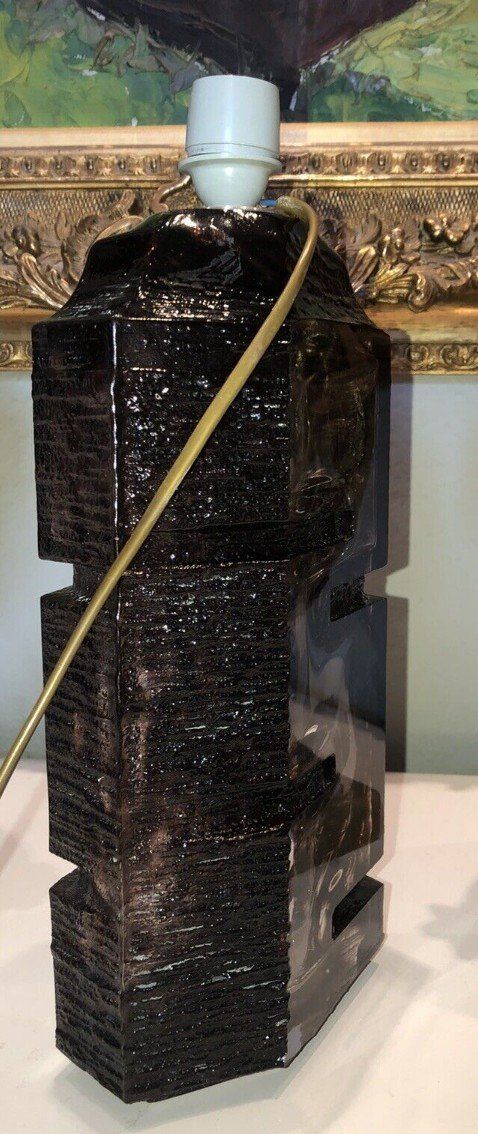 DAUM Argos Brutalist Aubergine Crystal Table Lamp (Rare) Signed