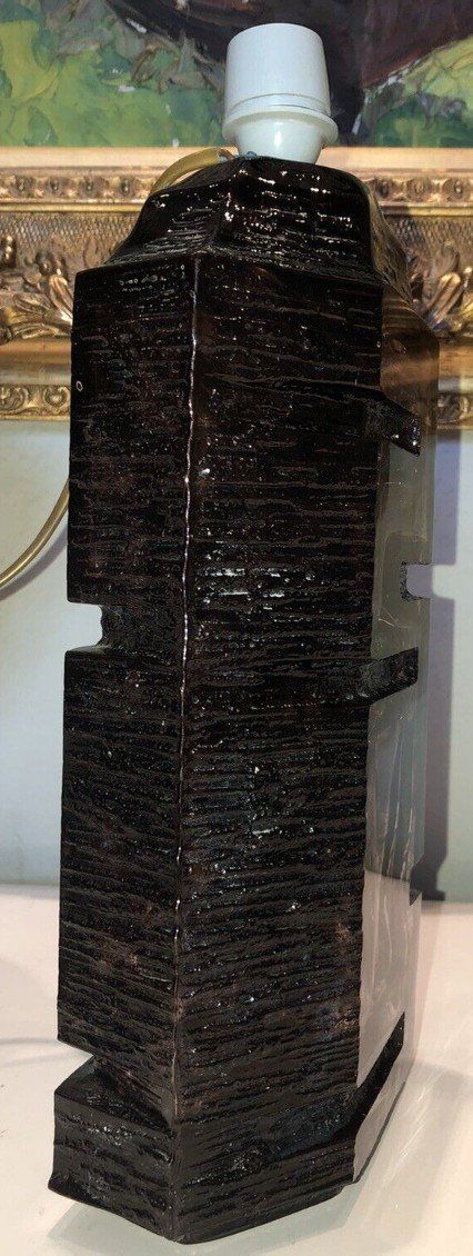 DAUM Argos Brutalist Aubergine Crystal Table Lamp (Rare) Signed