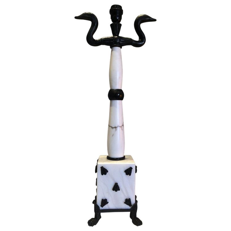 FONDICA & MATHIAS (XXth) Large Marble and Bronze Lamp Signed and numbered