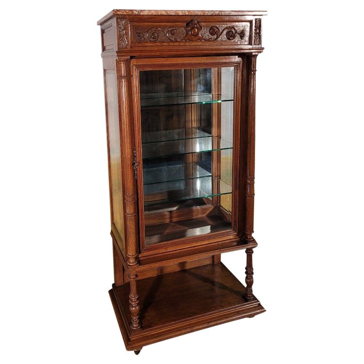 Solid Oak Display Case, 1930s Louis XVI style