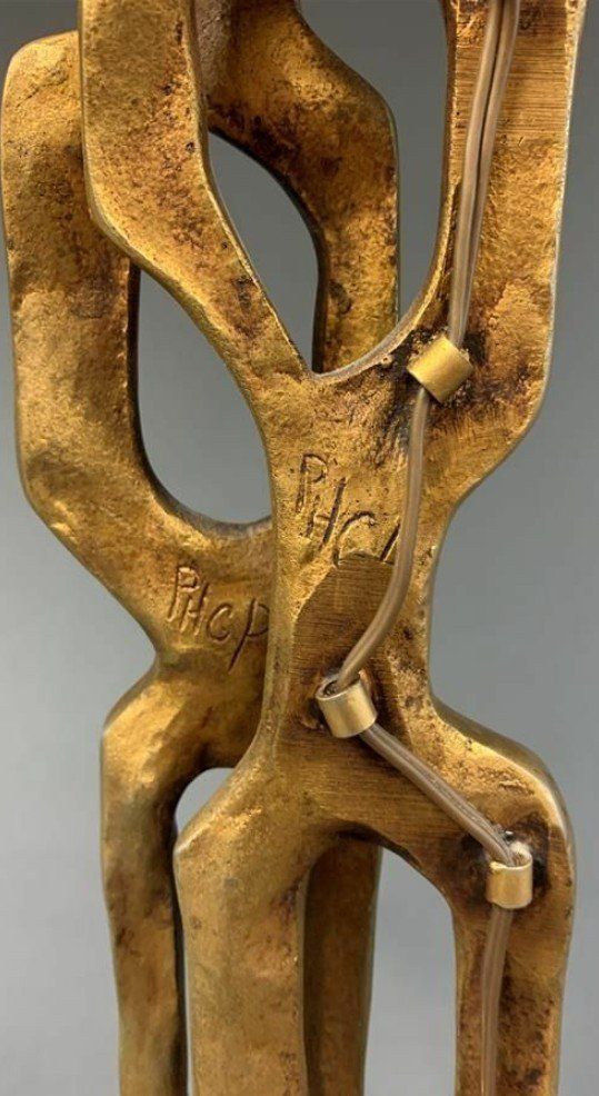 PAPINEAU Philippe Gabriel (1950) Large Gilded Bronze Lamp Signed And Numbered
