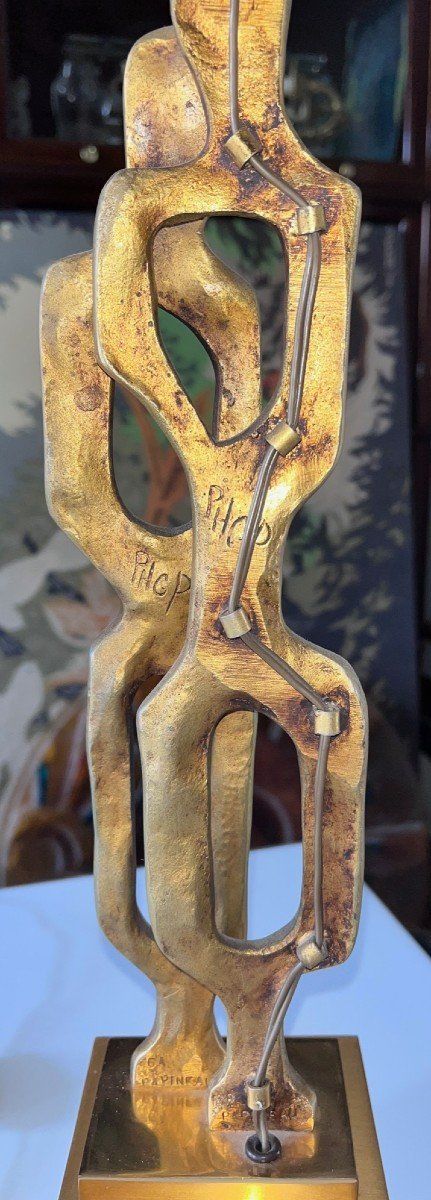 PAPINEAU Philippe Gabriel (1950) Large Gilded Bronze Lamp Signed And Numbered