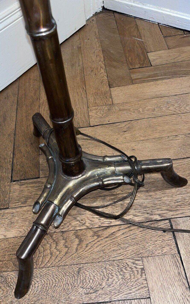 Maison BAGUES Brass And Bronze Tripod Floor Lamp With Bamboo Decoration