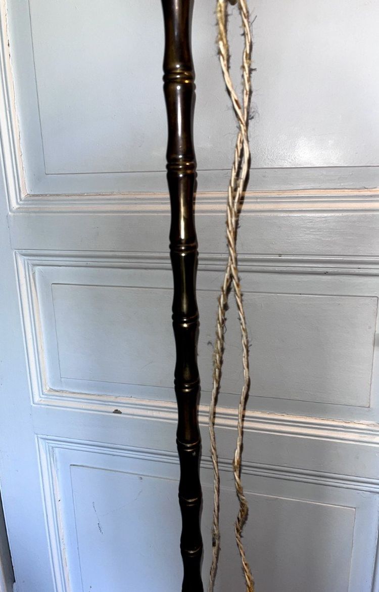 Maisons MALABERT Et BAGUES Lampada da terra in bambù bronzo e riflettore in vetro firmata