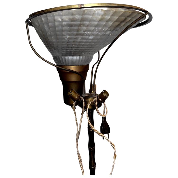 Maisons MALABERT Et BAGUES Lampada da terra in bambù bronzo e riflettore in vetro firmata