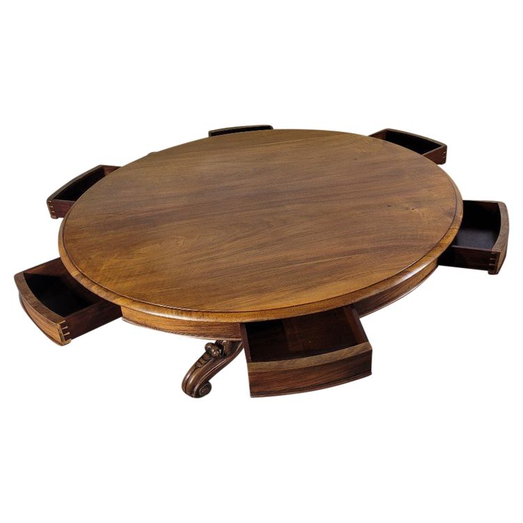 Table Ovale, Guéridon à Tiroirs En Noyer