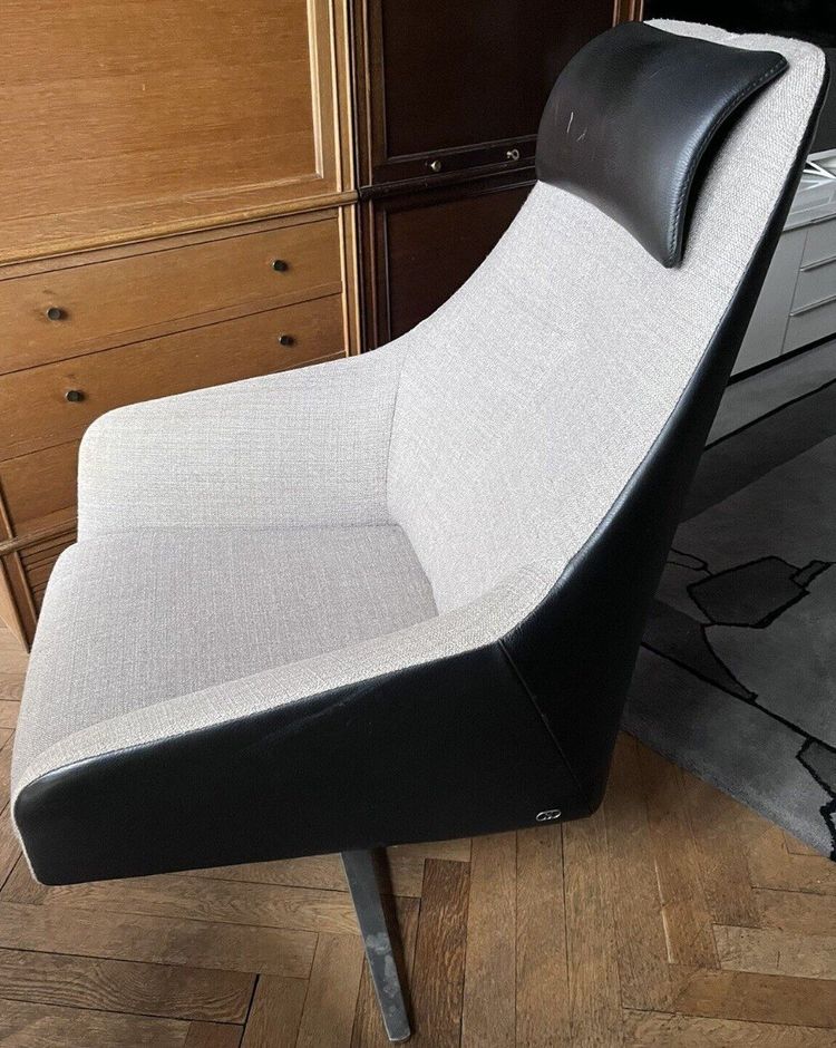 De SEDE & WERNER Christian Designer Fauteuil En Cuir Noir Et Tissu Gris Avec Repos Pieds