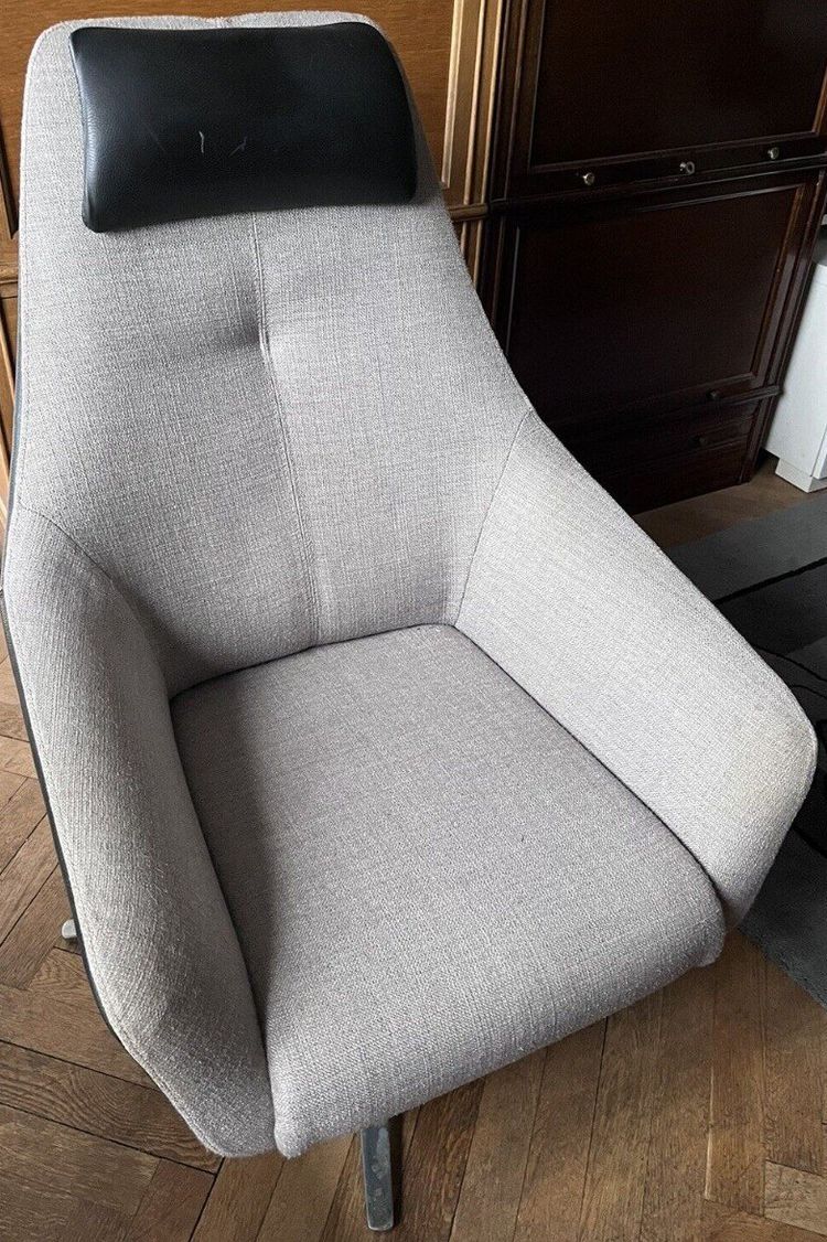 De SEDE & WERNER Christian Designer Fauteuil En Cuir Noir Et Tissu Gris Avec Repos Pieds