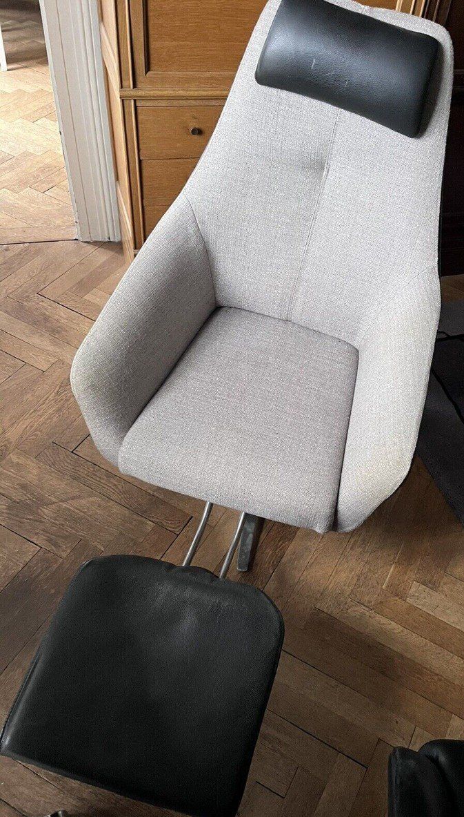 De SEDE & WERNER Christian Designer Fauteuil En Cuir Noir Et Tissu Gris Avec Repos Pieds