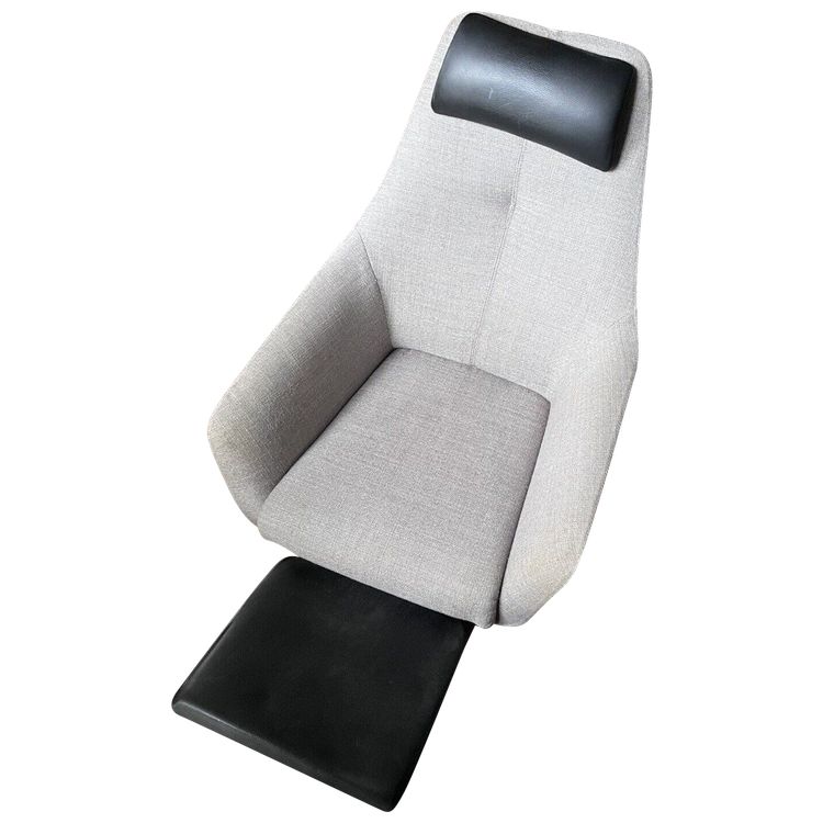 De SEDE & WERNER Christian Designer Fauteuil En Cuir Noir Et Tissu Gris Avec Repos Pieds