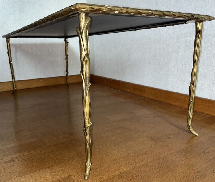 Maison BAGUES Large Gilded Bronze Palm Table With Mirror Top