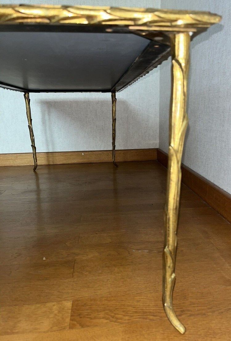 Maison BAGUES Large Gilded Bronze Palm Table With Mirror Top