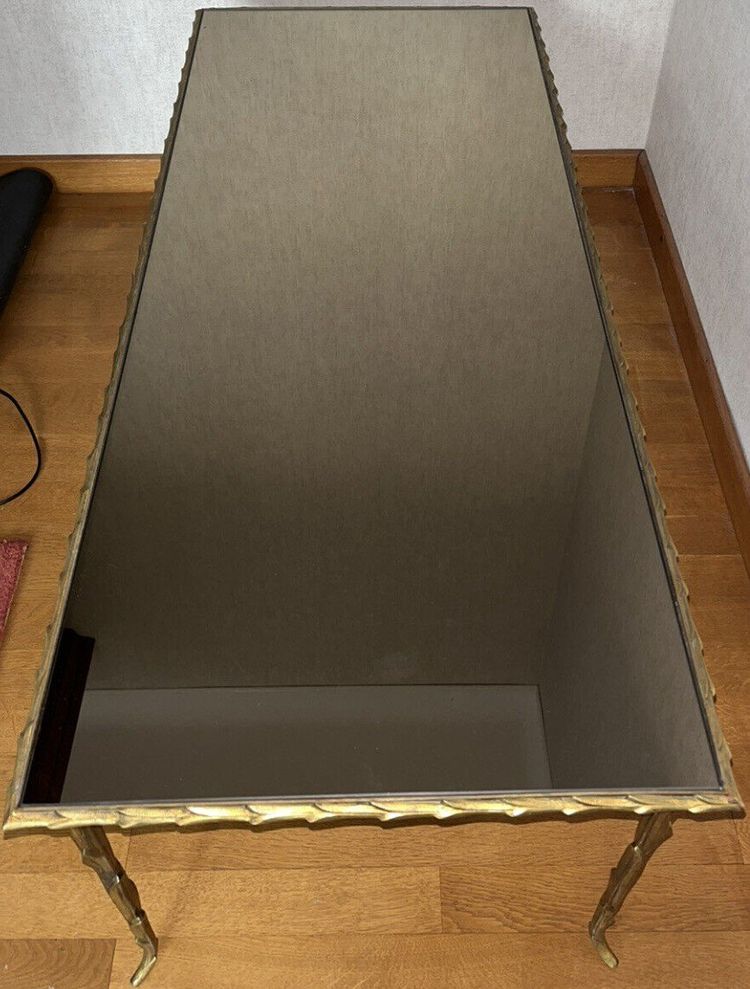 Maison BAGUES Large Gilded Bronze Palm Table With Mirror Top