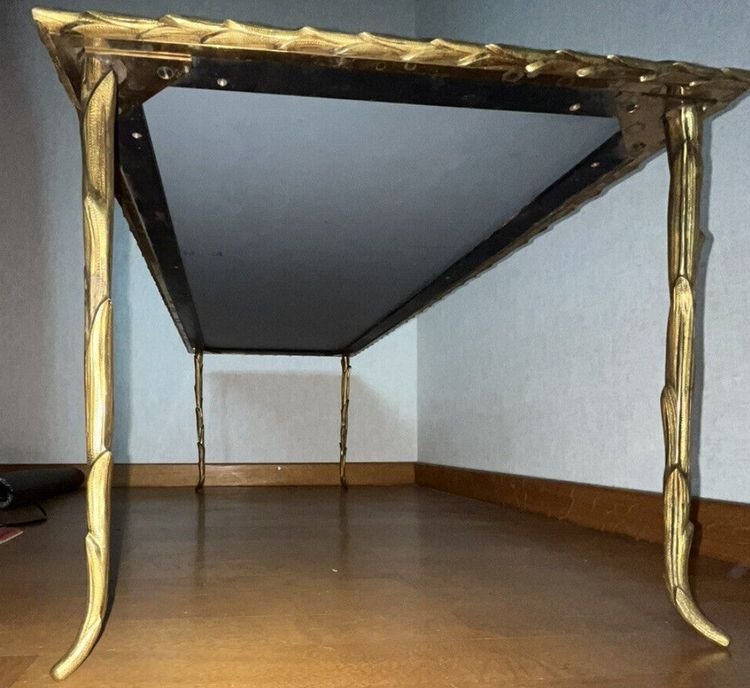Maison BAGUES Large Gilded Bronze Palm Table With Mirror Top