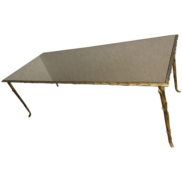 Maison BAGUES Large Gilded Bronze Palm Table With Mirror Top