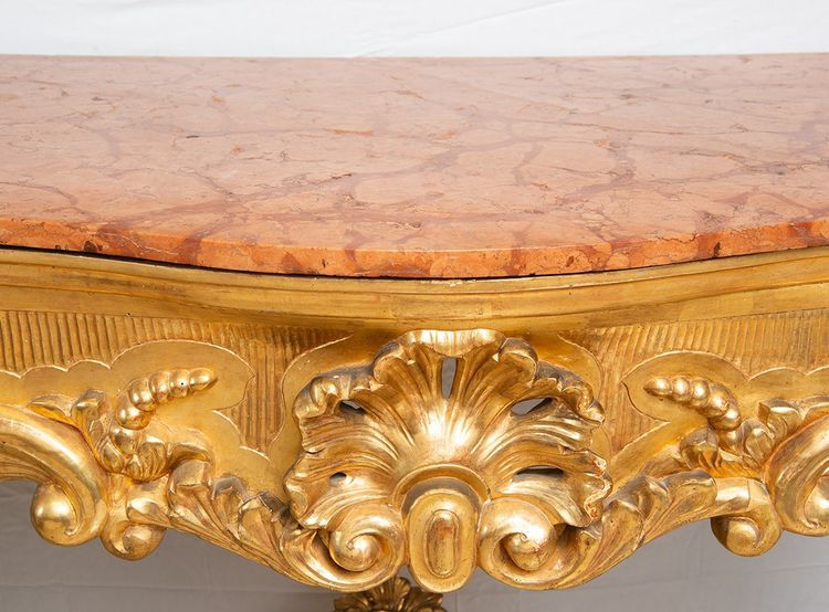 Antica consolle in legno dorato del XIX secolo.