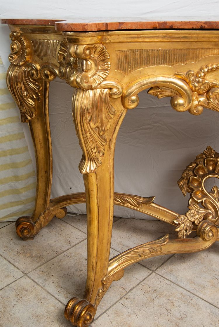 Antica consolle in legno dorato del XIX secolo.