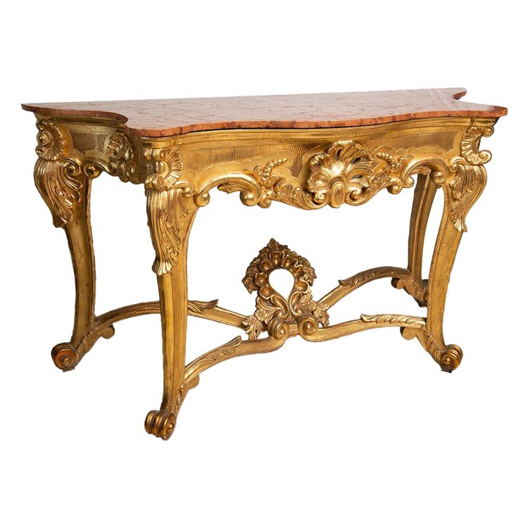 Antica consolle in legno dorato del XIX secolo.