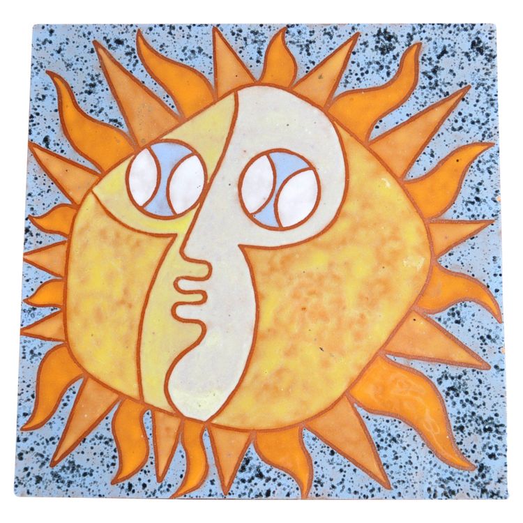 Ceramic signed Dominique Beaudart depicting a stylized solar face