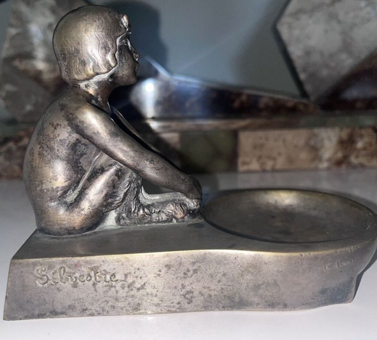 SILVESTRE Paul ( 1884-1976 ) & SUSSE Frères Vide Poches " Faune " In Bronze Signed
