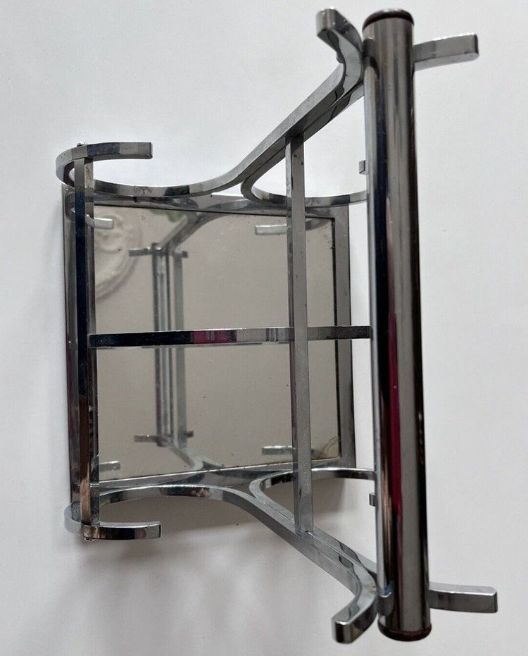 ADNET Jacques ( 1900-1984) Modernist Chromed Metal, Mirror and Rosewood Wine Rack