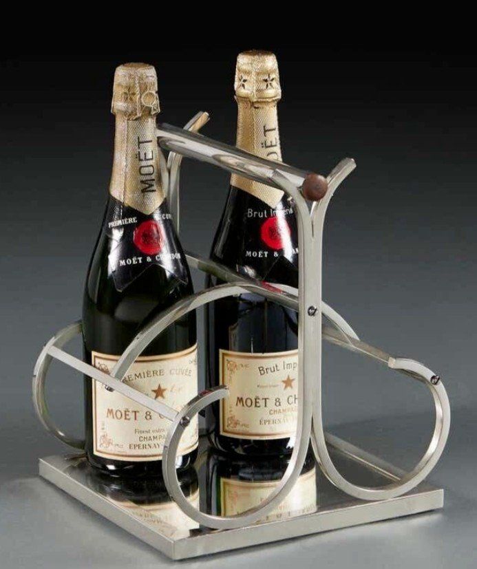 ADNET Jacques ( 1900-1984) Modernist Chromed Metal, Mirror and Rosewood Wine Rack