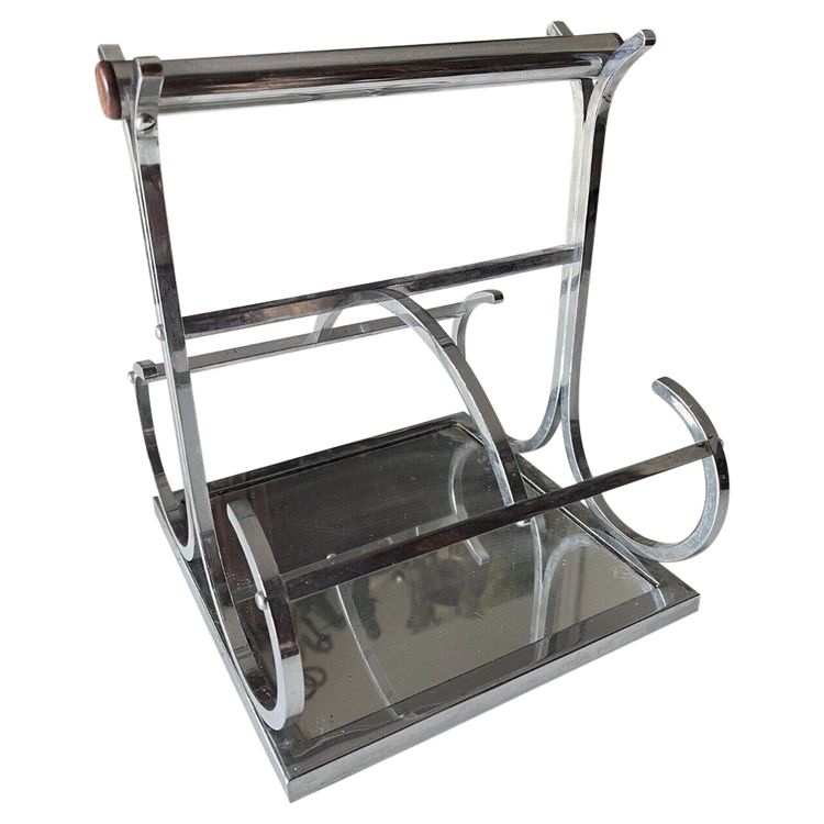 ADNET Jacques ( 1900-1984) Modernist Chromed Metal, Mirror and Rosewood Wine Rack