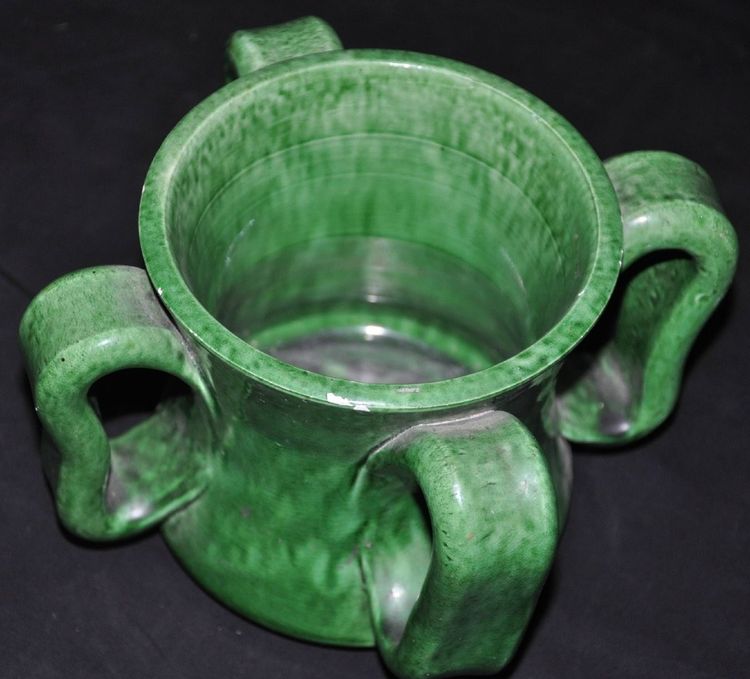 Atelier Madoura Vallauris green ceramic vase with handles signed