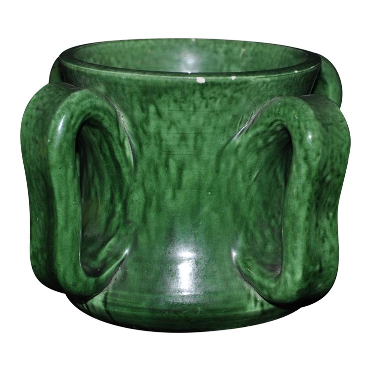 Atelier Madoura Vallauris green ceramic vase with handles signed