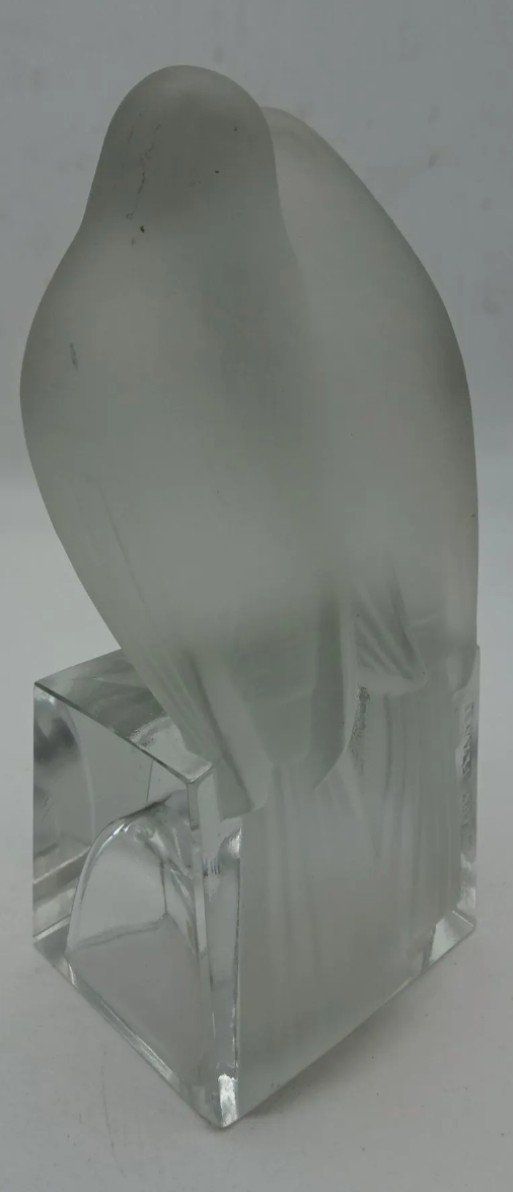 GUERON David & CAZAUX Edouard ( XXth ) Couple De Perruches En Verre Pressé Art Déco Signed
