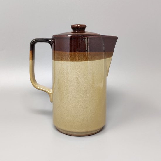 1970 Magnifique Service à Café Marron en Céramique Faenza. Fabriqué à la main en Italie