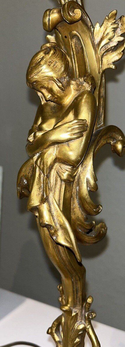 FERVILLE SUAN (1847-1925) Lampe En Bronze Doré Art Nouveau Signée