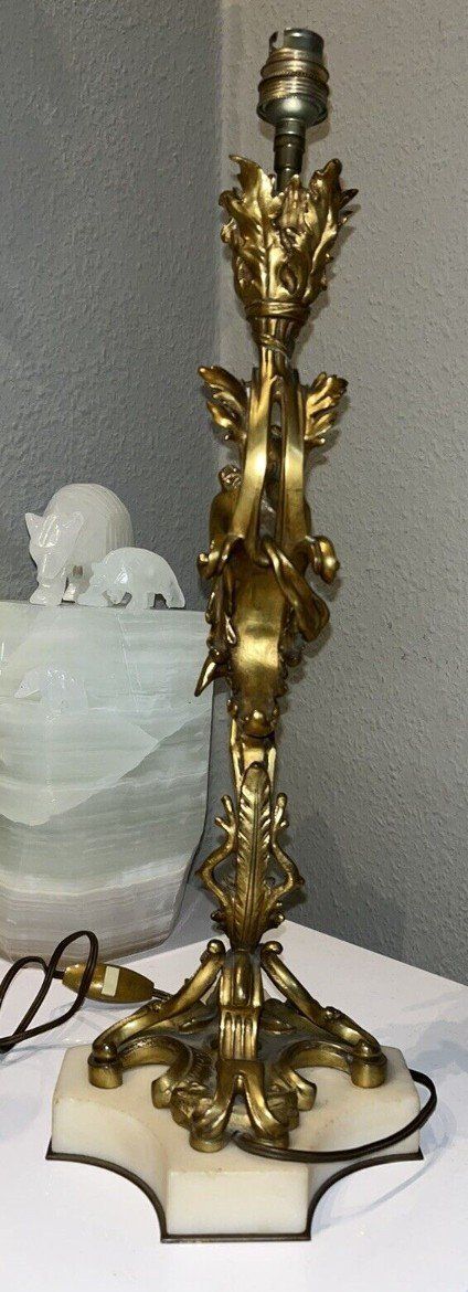 FERVILLE SUAN (1847-1925) Lampe En Bronze Doré Art Nouveau Signée