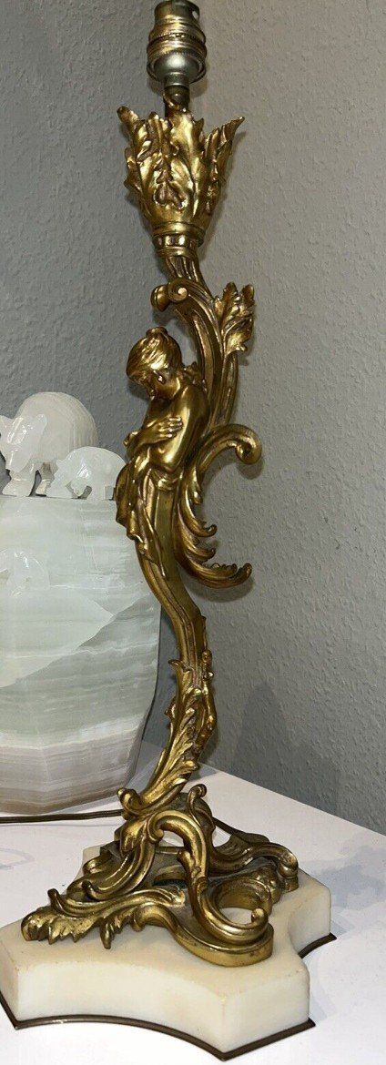 FERVILLE SUAN (1847-1925) Lampe En Bronze Doré Art Nouveau Signée