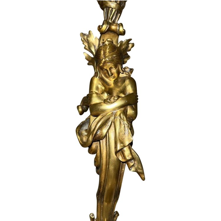 FERVILLE SUAN (1847-1925) Lampe En Bronze Doré Art Nouveau Signée