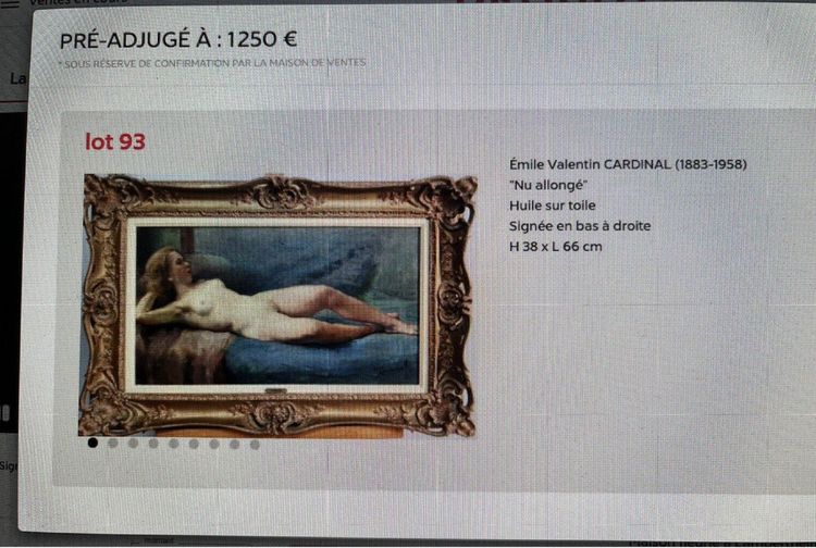 CARDINAL Emile Valentin (1883-1958) "Nu Allongé" Large Oil on Canvas Framed Signed
