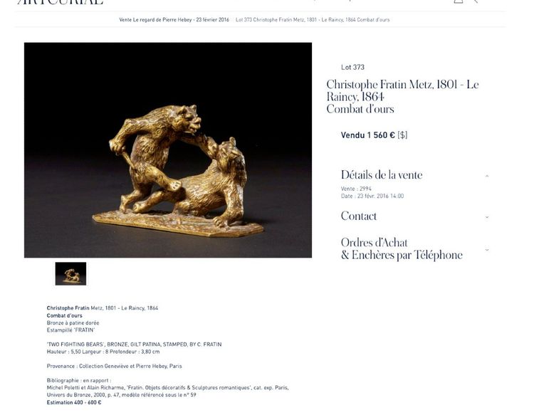FRATIN (1801-1864) & DEP Art Deco Bronze And Marble Clock Combat d'Ours à La Dague