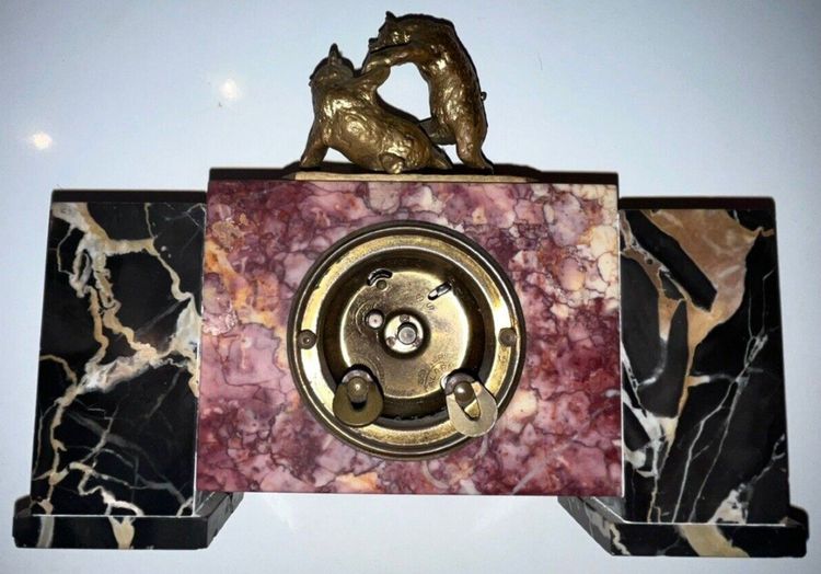 FRATIN (1801-1864) & DEP Art Deco Bronze And Marble Clock Combat d'Ours à La Dague