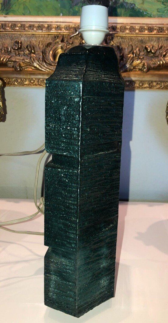 DAUM Argos Blue Crystal Brutalist Shape Lamp Signed